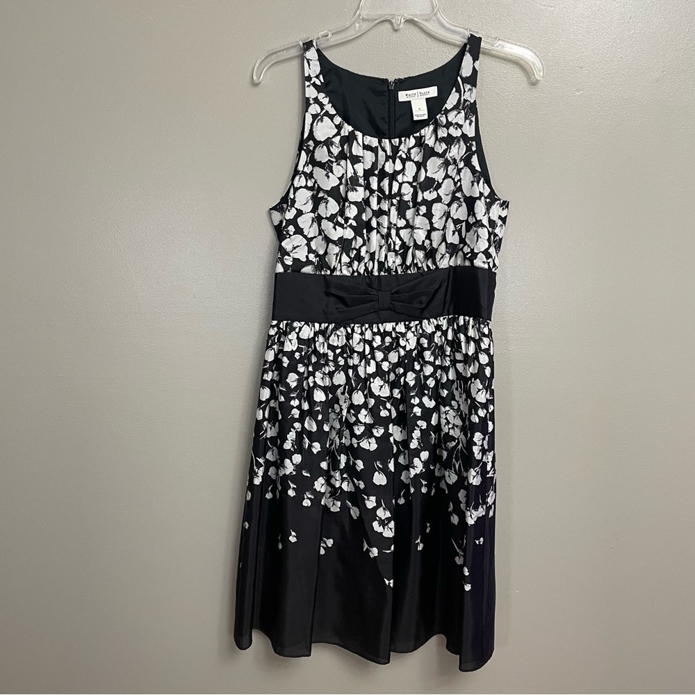 White House Black Market Floral Dress Bow Waist Silk midi 6 WHBM wedding